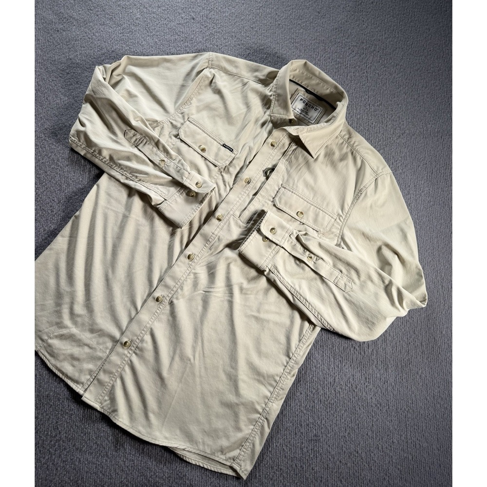 Poncho Mens Medium Slim Fit Outdoor Fishing Shirt Oatmeal Nylon Stretch